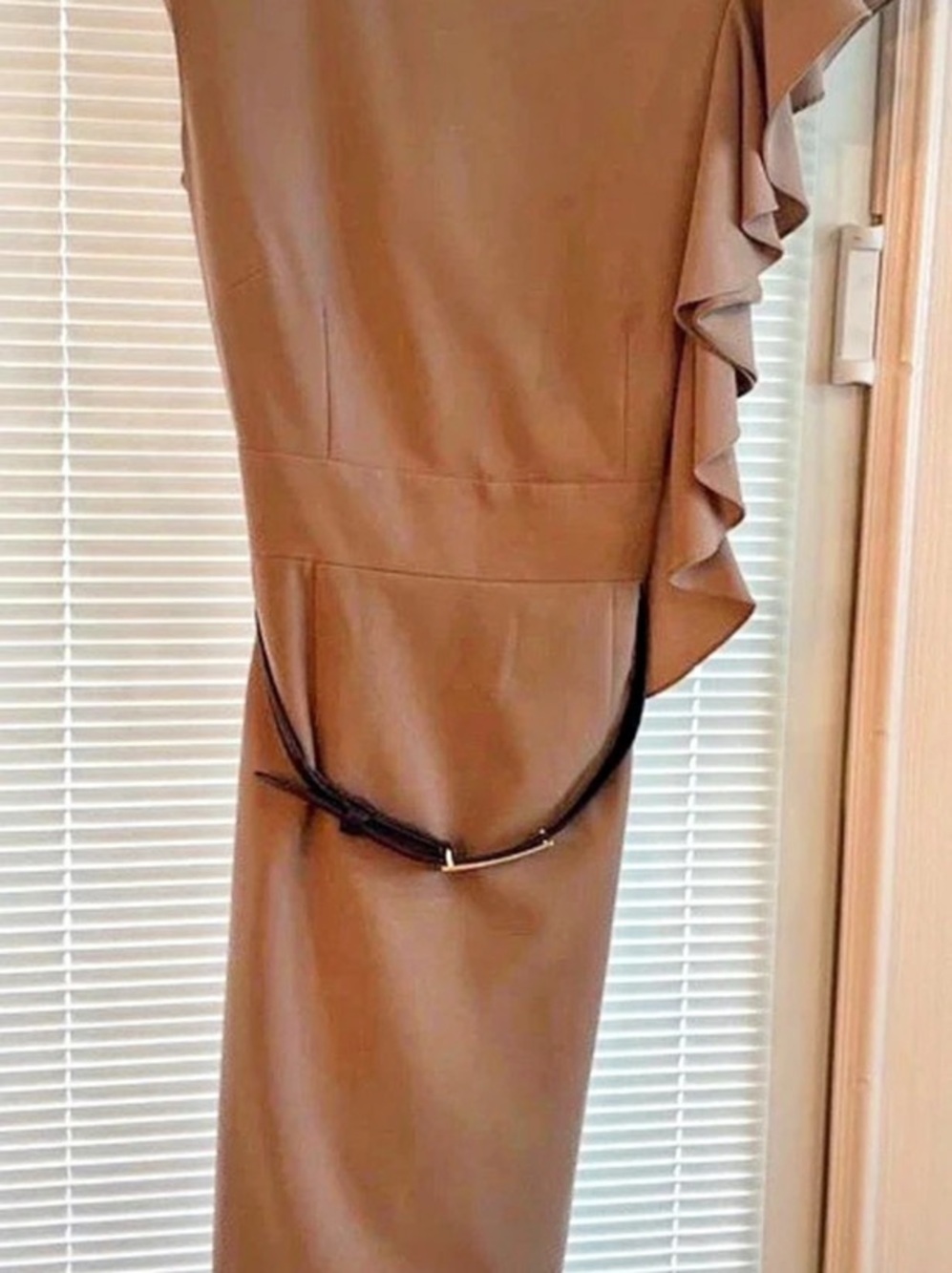 Antonio Melani Light Brown taupe Ruffle Midi Dress Like New